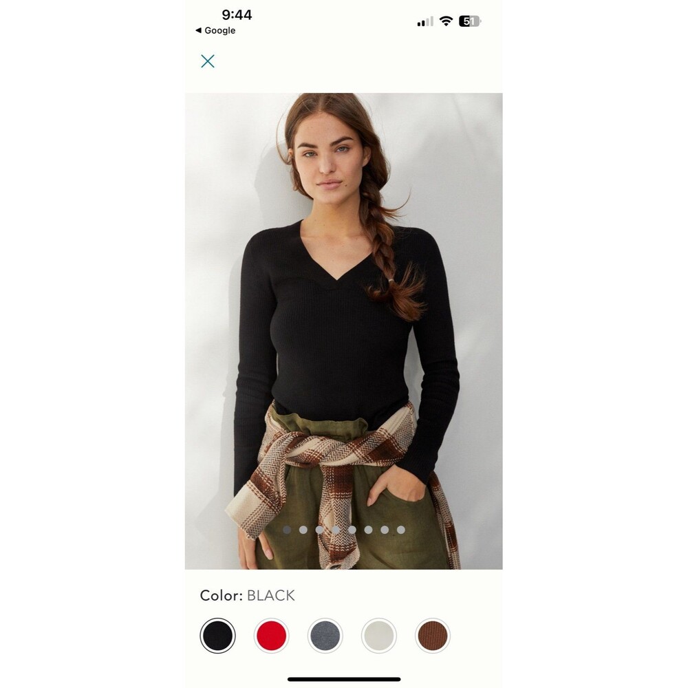 Maeve NWT by Anthropologie Black Ribbed V-Neck Pullover Sweater Small